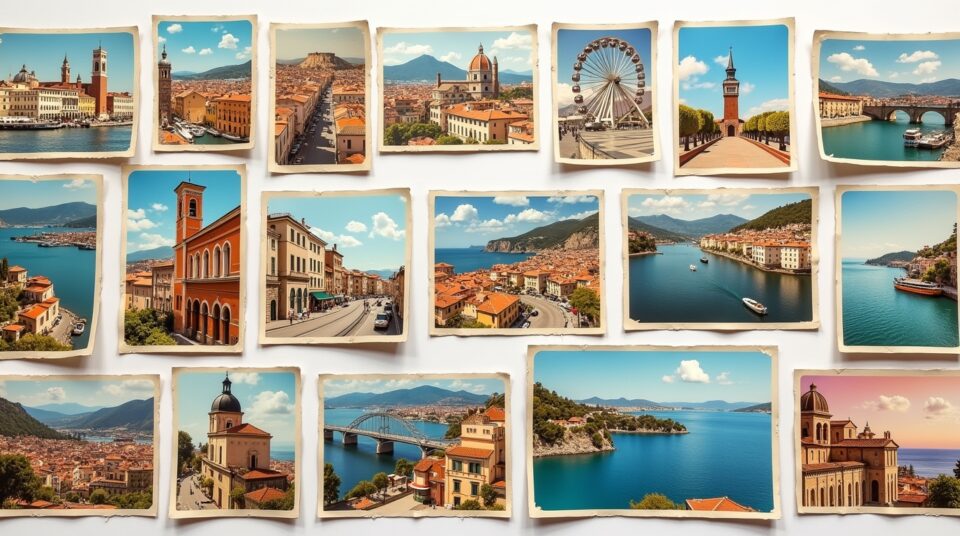 Mosaïque de cartes postales représentant des villes commençant par 'F'