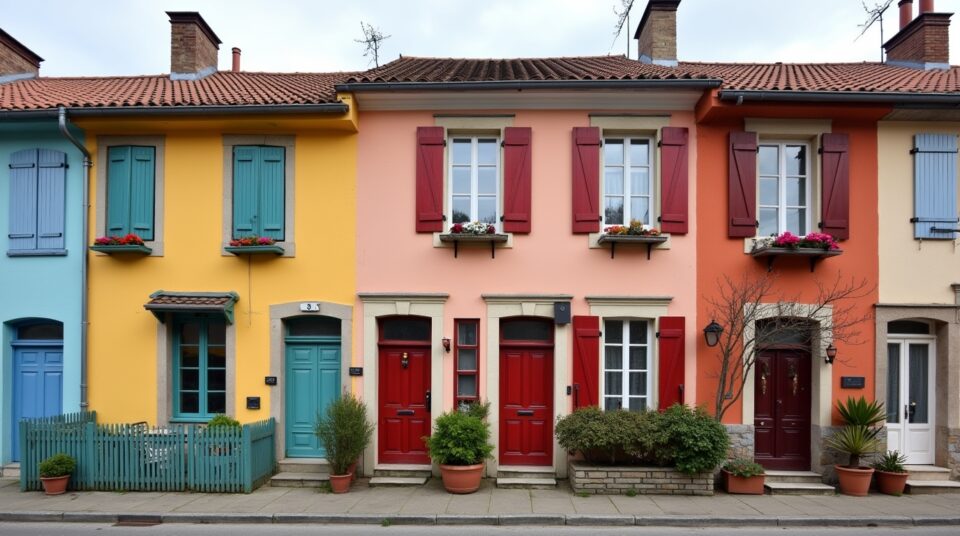 Collage de façades distinctives de villes en H