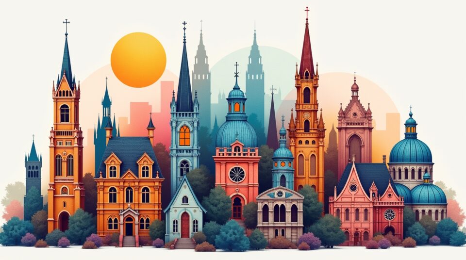Collage architectural des villes commençant par 'R'