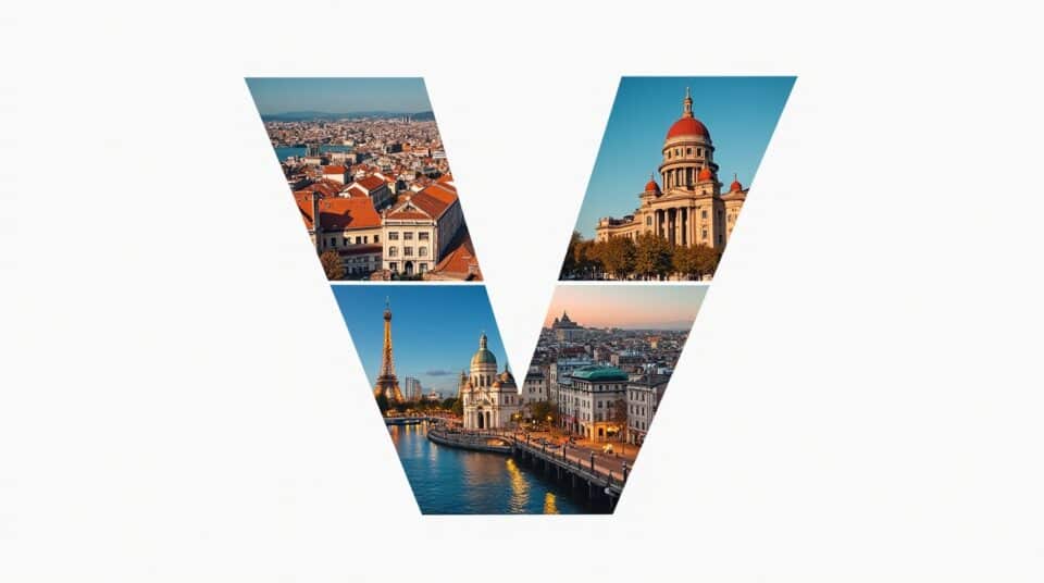Collage des monuments célèbres des villes commençant par V