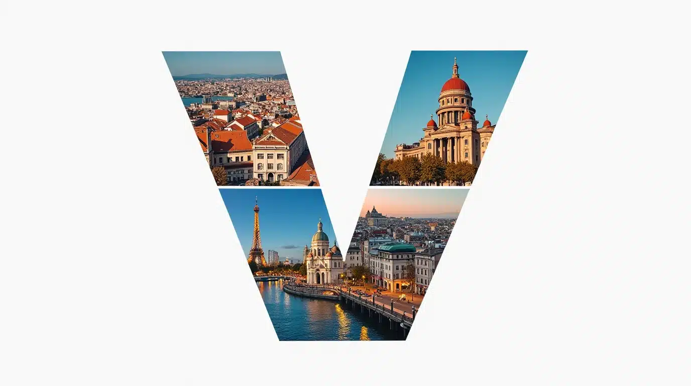 Collage des monuments célèbres des villes commençant par V
