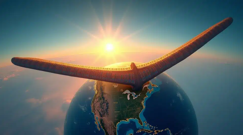 Boomerang illustratif volant au-dessus du monde, symbolisant le voyage global