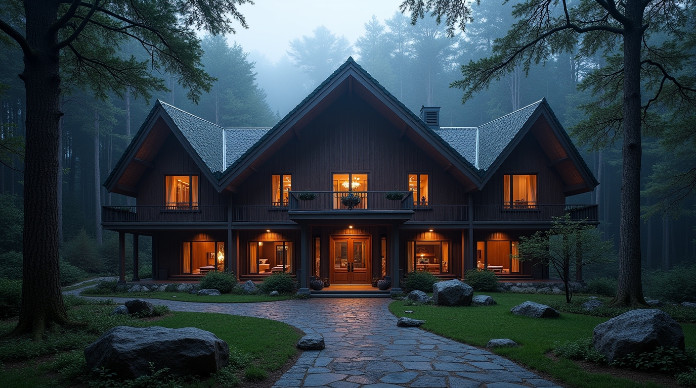 Façade illuminée d'un hôtel-spa au milieu de la dense Forêt Noire