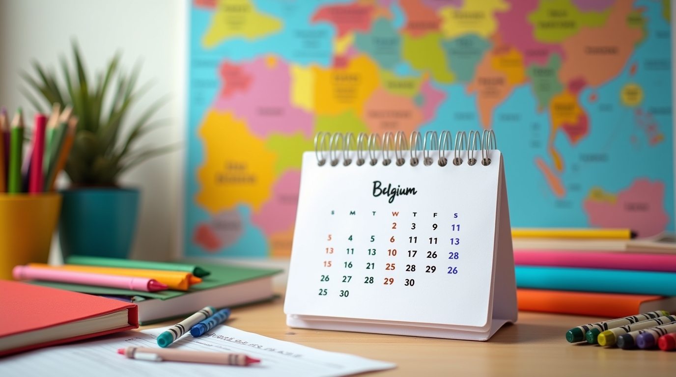 Calendrier scolaire et carte de la Belgique colorée